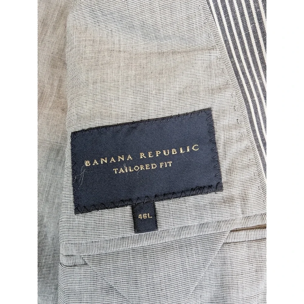 Banana Republic Blazer Mens 46 Long Striped Cotton Linen Blend Sportscoat Jacket